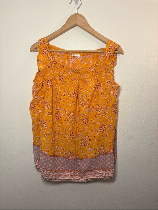 beachlunchlounge Tops - BeachLunchLounge Yellow Floral Smocked Neck Sleeveless Tank Top Size XL